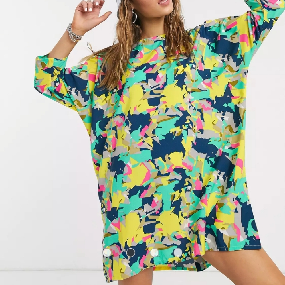 ASOS Noisy May oversized smock dress in multi abstract print